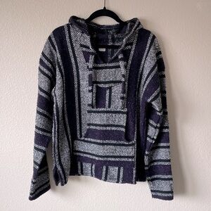Baja Hoodie Sweater Boho Thick Knit Textured Pullover M Stripe Grunge Cozycore